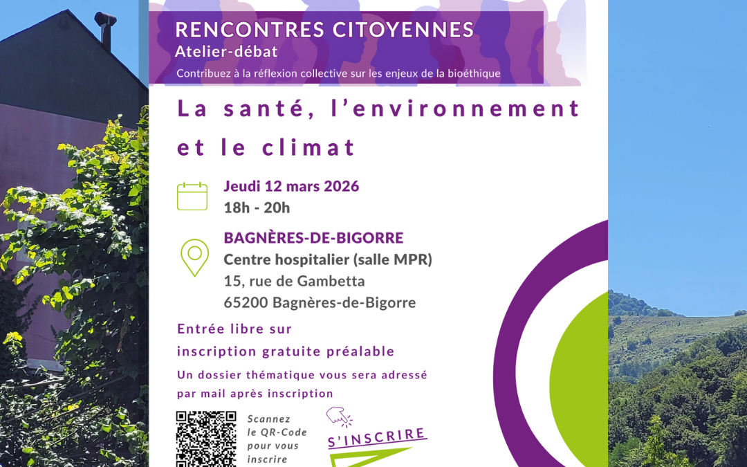 Affiche de la rencontre citoyenne sur la santé, l’environnement et le climat au Centre hospitalier de Bagnères‑de‑Bigorre
